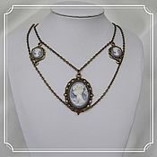 Субкультуры handmade. Livemaster - original item Necklace of chains with cameos Girl background lilac bronze 18h25 10. Handmade.