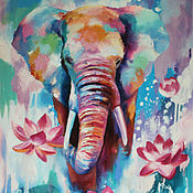 Картины и панно handmade. Livemaster - original item Oil painting with an elephant 