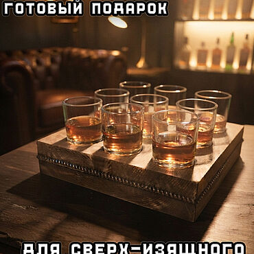 Для дома и интерьера ручной работы. Ярмарка Мастеров - ручная работа Шотница деревянная с рюмками набор подставка под 9 стопок. Подарок. Handmade.