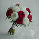 Красный Букет невесты из пионов и роз, Свадебные букеты, Москва,  Фото №1