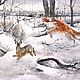 Картина зимняя охота на зайца. Картина заяц собака в лесу, Картины, Красноярск,  Фото №1