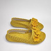 Обувь ручной работы handmade. Livemaster - original item Jute sandals, yellow jute-cotton. Handmade.