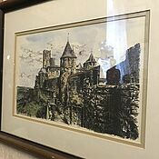 Винтаж handmade. Livemaster - original item A castle in France. Lithograph.. Handmade.