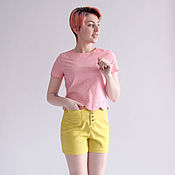 Одежда handmade. Livemaster - original item Women`s shorts are mustard-colored, high-waisted. Handmade.