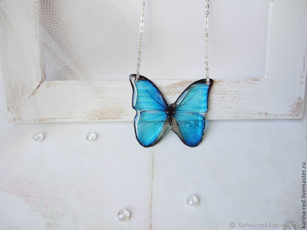 Transparent Pendant Butterfly Blue Insect Pendant Butterfly, Pendants, Taganrog,  Фото №1