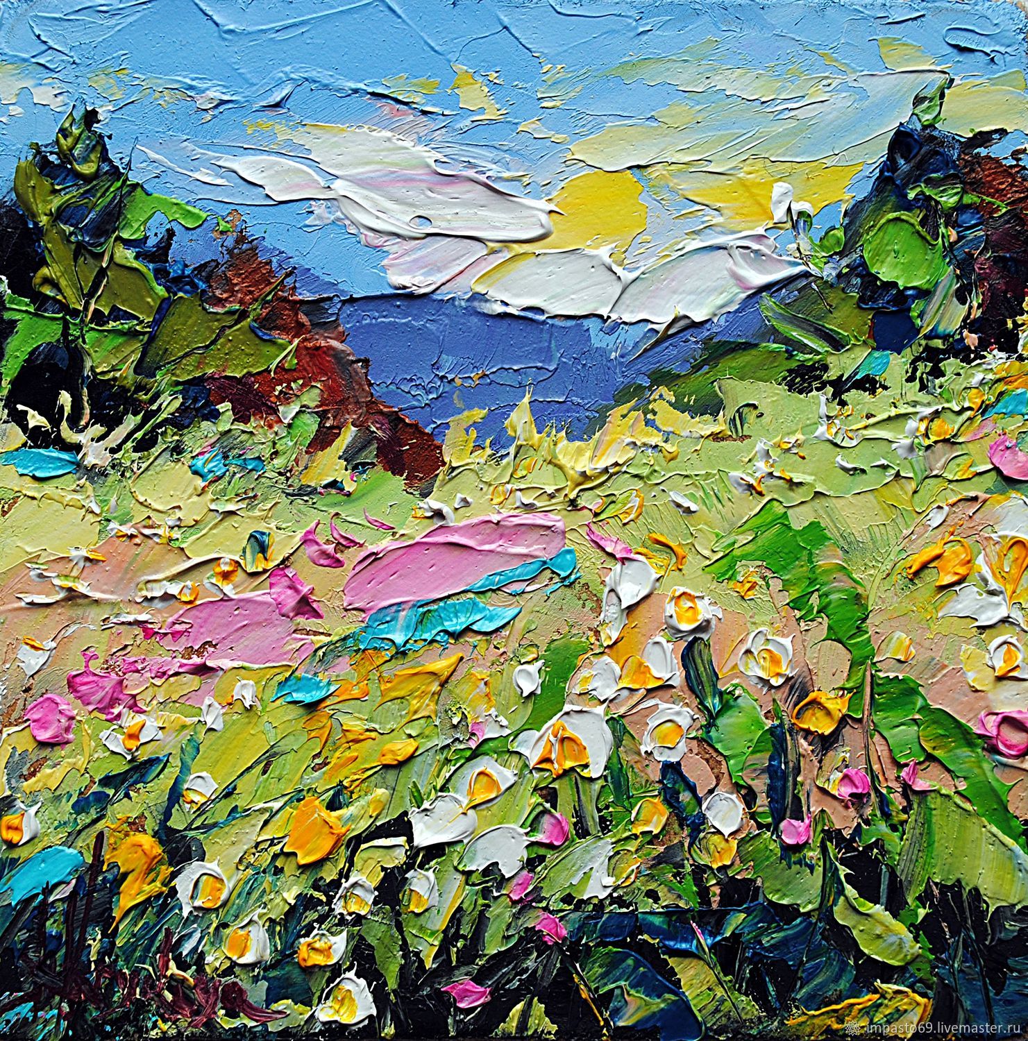 Картина маслом пейзаж Картина с цветами Авторская картина маслом в ...