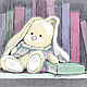 Зайка с книгами. Цифровое изображение авторской графики, Иллюстрации и рисунки, Тюмень,  Фото №1