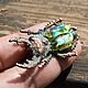 Brooch 'Fighting stag beetle' copper and lampwork, Brooches, St. Petersburg,  Фото №1