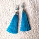 Bright blue Brush earrings. Tassel earrings. handmade jewelry. Online shopping on My Livemaster.  Фото №2