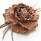 Leather flowers. Decoration brooch pin PEACH ROSE. Brooches. Irina Vladi. Online shopping on My Livemaster.  Фото №2
