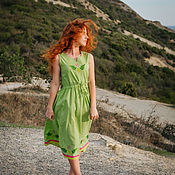 Одежда handmade. Livemaster - original item Boho dress linen Green Summer. Handmade.