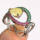 ring of 925 silver with yellow Topaz, pink and green tourmaline, zircon
