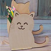 Канцелярские товары handmade. Livemaster - original item Wooden Children`s School Organizer for Office CAT Gift. Handmade.