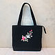 Дизайнерская текстильная сумка с цветочной вышивкой, Классическая сумка, Москва,  Фото №1