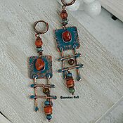 Украшения handmade. Livemaster - original item BOHO style copper earrings, long 
