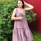 Одежда handmade. Livemaster - original item Linen dress, cocoa color, with a wide frill, loose fitting. Handmade.