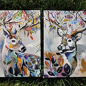 Картины и панно handmade. Livemaster - original item Winter deer, prints on canvases with gilding. Handmade.
