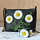 Women's black bag with leather flowers white daisies in DG style, Classic Bag, Kursk,  Фото №1