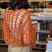 Одежда handmade. Livemaster - original item Crop top with sleeves mesh cotton color terracotta oversize in stock. Handmade.