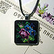 Square pendant with embroidery 'rose and violets'. Pendants. Anna's pretty things (flowertenderann). My Livemaster. Фото №4