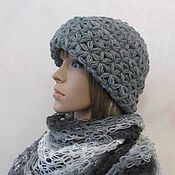 Аксессуары handmade. Livemaster - original item Hat knitted with stars, gray with lurex, as a gift.. Handmade.