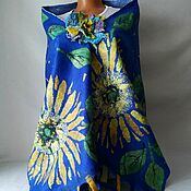 Аксессуары handmade. Livemaster - original item Large felted stole made of silk and wool Sunflowers, 52 x 210 cm. Handmade.