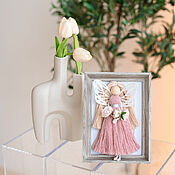 Для дома и интерьера handmade. Livemaster - original item Macrame doll angel . Rose dress,  in photo frame. Handmade.