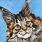 Картины и панно handmade. Livemaster - original item Painting cat funny kitten mainkun oil. Handmade.