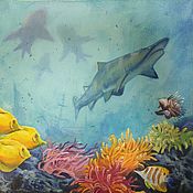 Картины и панно handmade. Livemaster - original item Underwater painting 30 by 40 cm shark fish corals a gift for a diver. Handmade.