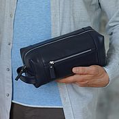 Men's dressing case made of genuine leather (Dark blue)
