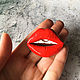 Brooch ' Lips bright, red, juicy, scarlet, with piercing'. Brooches. greenfox-23. Online shopping on My Livemaster.  Фото №2