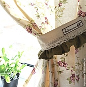 Для дома и интерьера handmade. Livemaster - original item Linen curtains in the kitchen flower in beige and olive tones Provence. Handmade.