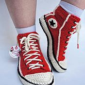 Обувь детская: Детские вязаные кеды-тапочки .Вязаные носки. Вязан