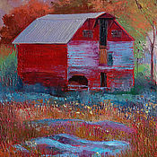 Картины и панно handmade. Livemaster - original item Pictures: Landscape with red barn, oil on canvas 30h40. Handmade.