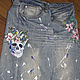 Order Jeans with hand-painted ' Skull and flowers '. Koler-art handpainted wear. Livemaster. . Jeans Фото №3