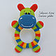 Hippo Round bright-knitted rattle on a wooden ring. Teethers and rattles. Zzabava. Online shopping on My Livemaster.  Фото №2