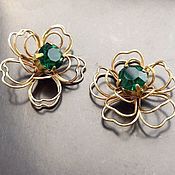 Материалы для творчества handmade. Livemaster - original item Pendant connector art.5-14 Flower brass with green crystal. Handmade.
