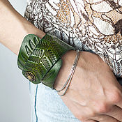 Украшения handmade. Livemaster - original item Leather bracelet Green, Fern pattern. Handmade.