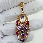 Украшения handmade. Livemaster - original item Bright and large pendant with a scattering of cubic zirconia in gilding.. Handmade.