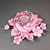 Украшения handmade. Livemaster - original item Dance of Roses Light Pink Flower Brooch made of genuine leather.. Handmade.