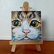 Картины и панно handmade. Livemaster - original item Cat Oil Painting Canvas Cat 7 x 7 with Mini Easel. Handmade.