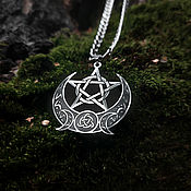 Украшения handmade. Livemaster - original item Wiccan Lunar Pentagram — Steel Pendant. Handmade.