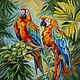 Картина маслом Попугаи картина с птицами летний тропический пейзаж, Картины, Сочи,  Фото №1