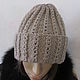 Beanie hat in gray- beige color, half-wool. Caps. Cozy corner (nadejdamoshkina). Online shopping on My Livemaster.  Фото №2