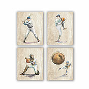 Картины и панно handmade. Livemaster - original item Baseball Set of 4 Posters Baseball Player Retro Sports. Handmade.