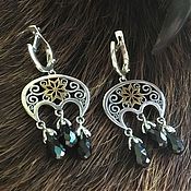 Русский стиль handmade. Livemaster - original item Lunnitsa earrings with stone double sided with gold. Handmade.