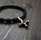 Bracelet from shungite with a bronze cross. Bead bracelet. MintTiger. Online shopping on My Livemaster.  Фото №2