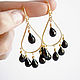 Earrings with black spinel, black chandeliers, oriental gold plated earrings, Earrings, Krasnogorsk,  Фото №1