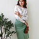 Order Cotton Satin Pistachio Skirt, Green Trapezoid skirt with slit. mozaika-rus. Livemaster. . Skirts Фото №3