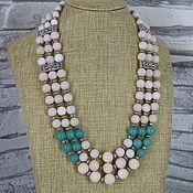 Украшения handmade. Livemaster - original item Three-row necklace made of angelite stones. Handmade.